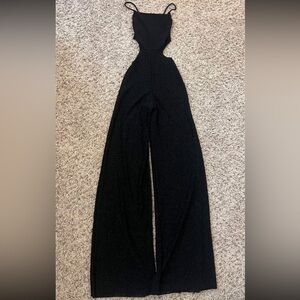 Uptown Sexy Cut-Out Sparkly Black Jumpsuit Wide-Leg Jumpsuit SMALL